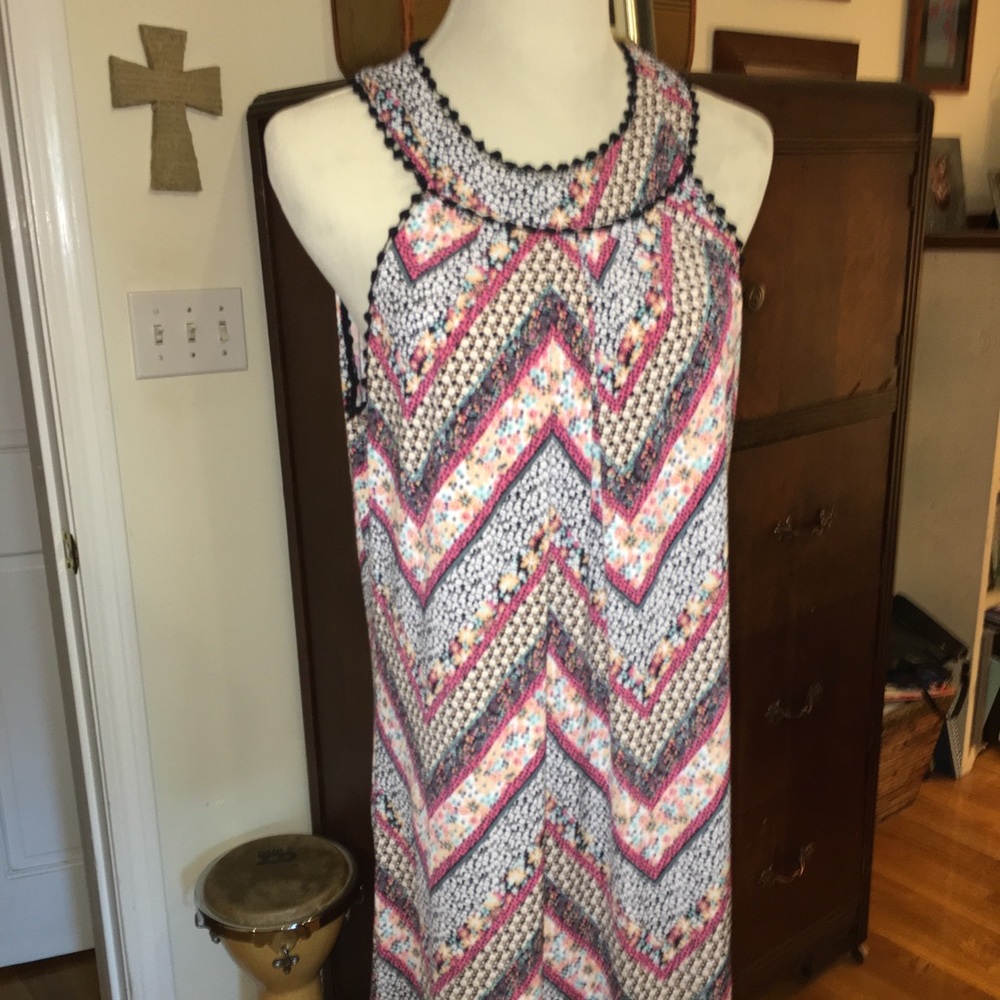 Boho black floral tank dress.  Sz M